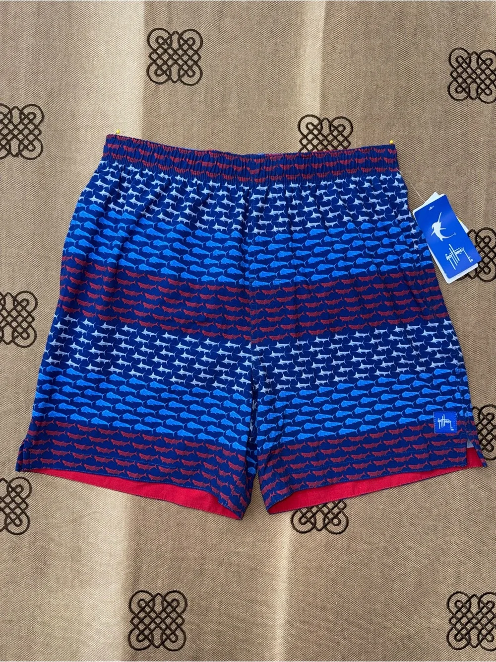 Guy Harvey NWT! Men's Mesh Inset Beachwear Swim Trunks In State Blue Size M